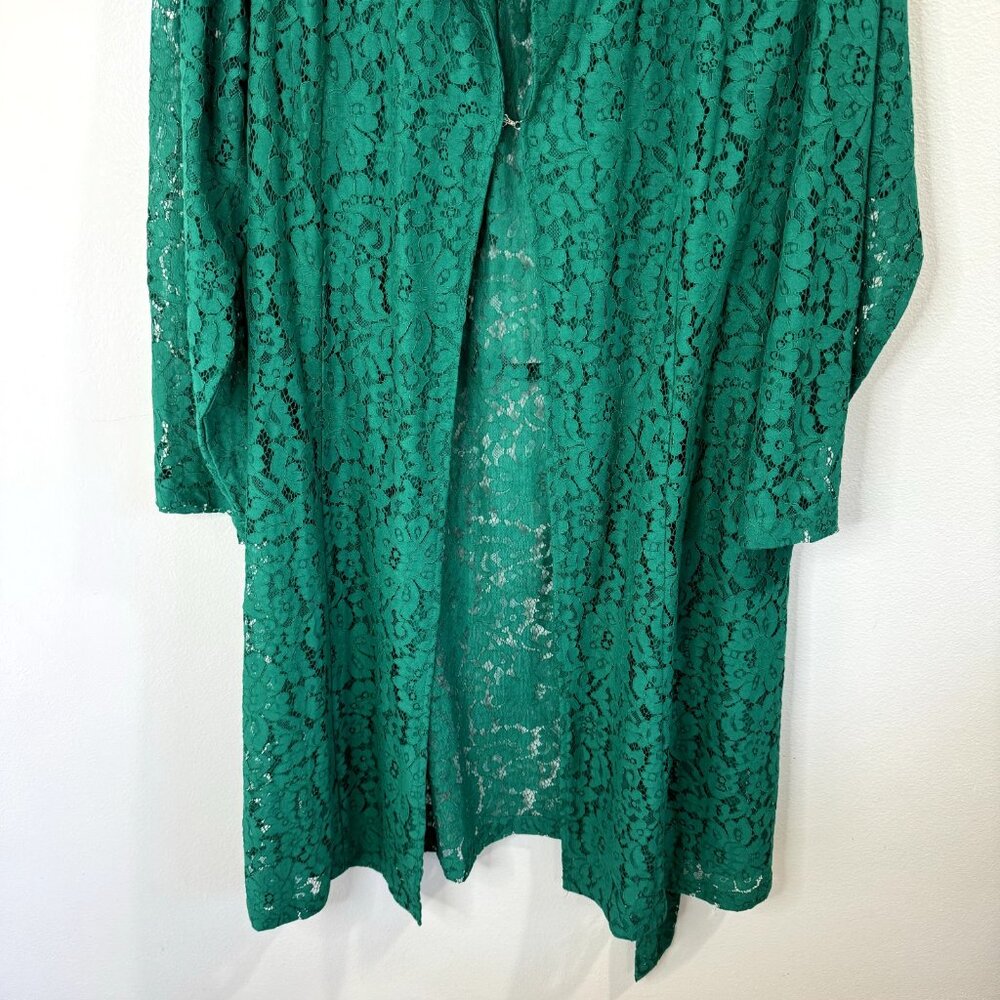 Torrid Floral Lace Trench Coat Duster Cardigan Size 4 / 4X Kelley Green Jacket - Picture 8 of 16